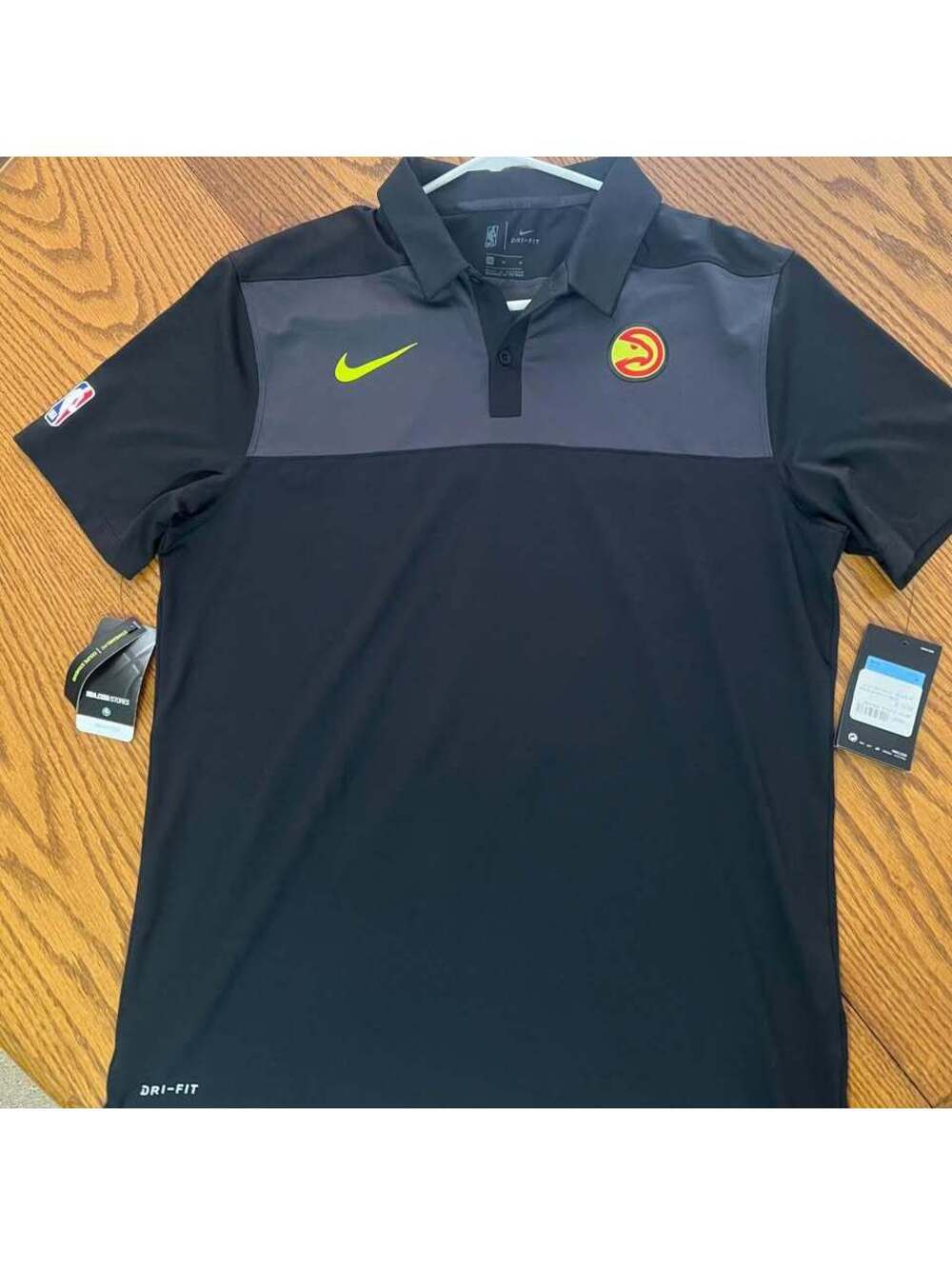 Atlanta Hawks Nike Dri-Fit NBA Black Statement Coaches Polo Team Issue - medium